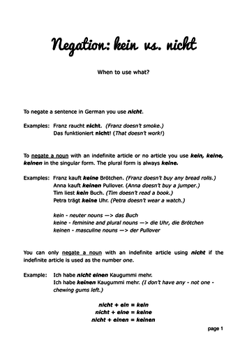 Nicht/kein/nichts - when to use what