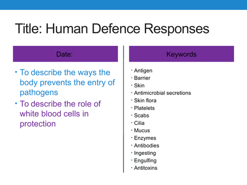 New Biology GCSE B5 Human Defence Responses