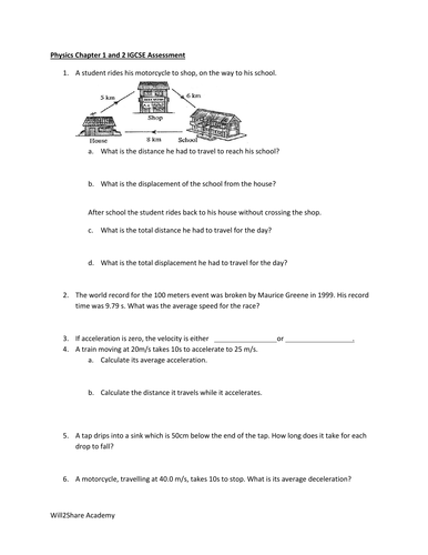 Physics Chapter 1 and 2 GCSE Assessment Sheet (39 Questions)