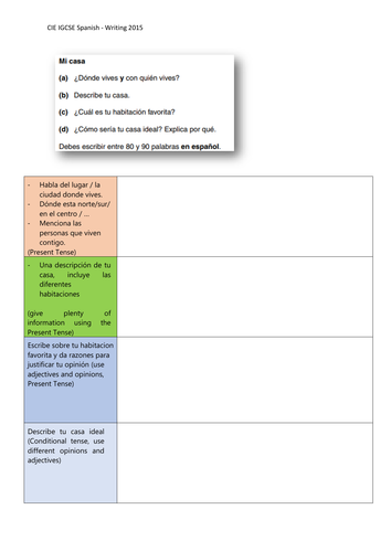 IGCSE Spanish Structure Strip: Mi casa