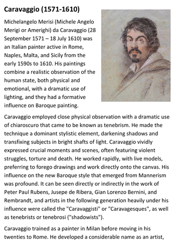 Caravaggio Handout | Teaching Resources