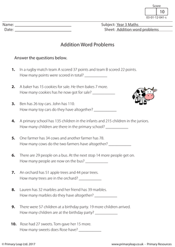 KS2 Addition Word Problems