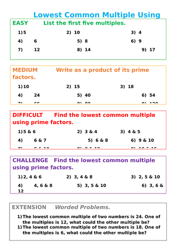 lowest-common-multiple-differentiated-teaching-resources