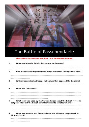 The Battle of Passchendaele film worksheet