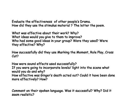 Drama Levels for KS3 Drama