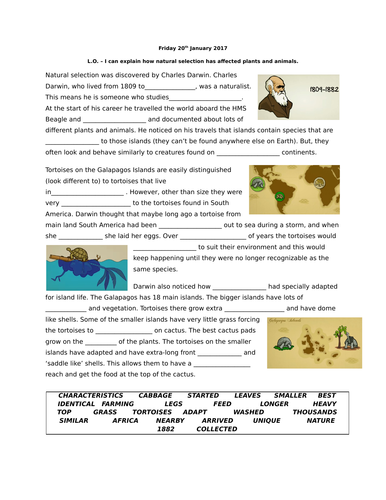 Charles Darwin and Natural Selection - Differentiated worksheets including answers linked to Youtube