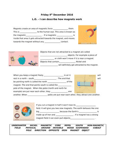 Magnets - 3 way differentiated worksheets including answers
