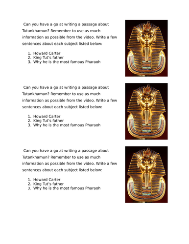 Tutunkhamun/ Ancient Egypt - Differentiated worksheet including answers!