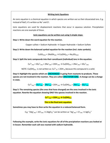 Writing Ionic Equations Guide