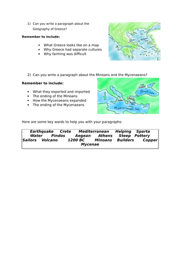 Ancient Greece - Geography of Ancient Greece including Minoans and Mycenaeans. Differentiated.