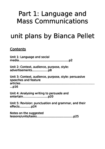 Full year's lesson plans: Language and Mass Communications (IB DP English Lang/Lit)