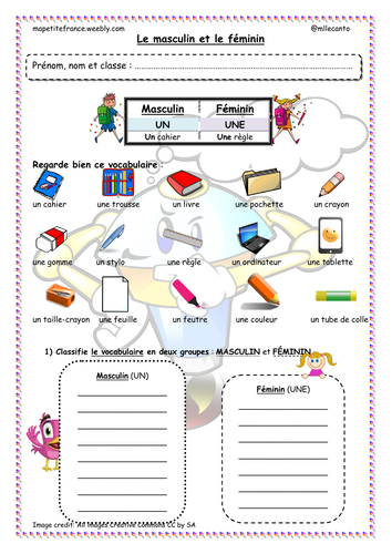 Two worksheets about "Masculin et féminin"