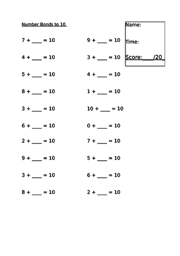 number-bonds-to-10-and-20-teaching-resources