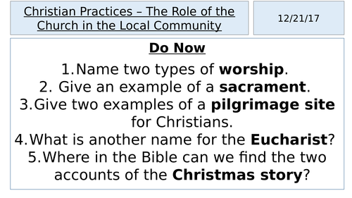 AQA A GCSE - Christian Practices - The Role of the Church in the Local Community