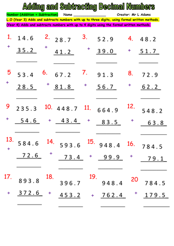 Addition and Subtraction - 5 Differentiated Activity Sheets - Key Stage 1 or 2