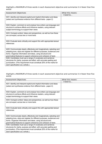 9-1 English GCSE exam practice schemelet