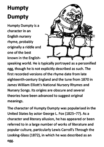 Humpty Dumpty Handout Teaching Resources