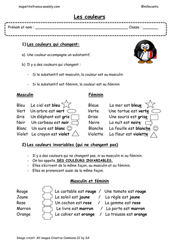 Worksheet about "Les couleurs"