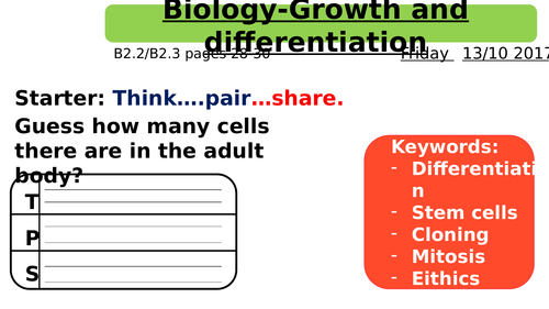 AQA GCSE (9 – 1)  Biology Unit B2.2 Growth and Differentiation