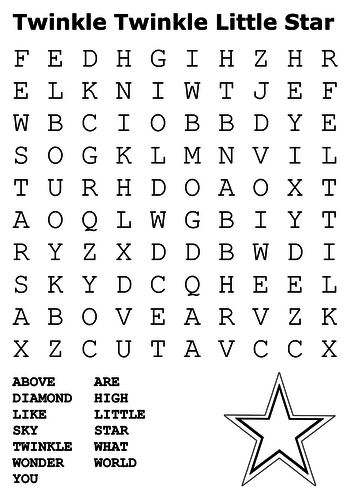 Twinkle Twinkle Little Star Word Search