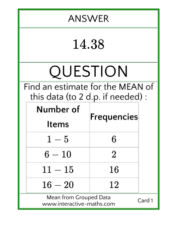 Mean from Grouped Data Treasure Hunt