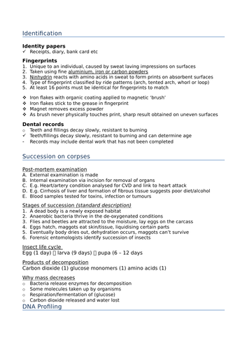 BIO Alevel (Edexcel SNAB)  Revision Notes - Topic 6 - Infection, Immunity and Forensics