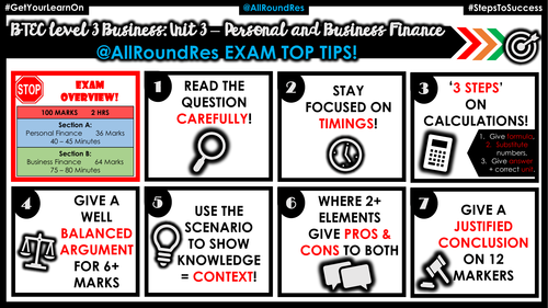 BTEC Level 3 Business: Unit 3 - Personal & Business Finance EXAM TOPS TIPS!