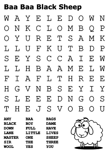 Baa Baa Black Sheep Word Search