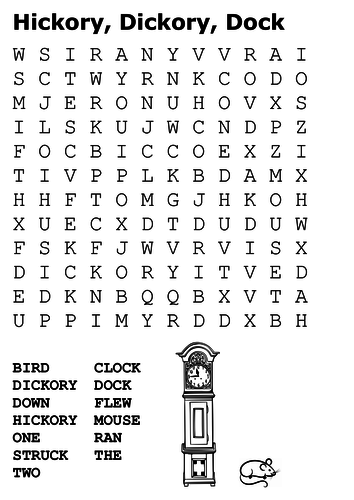 Hickory, dickory, dock Word Search