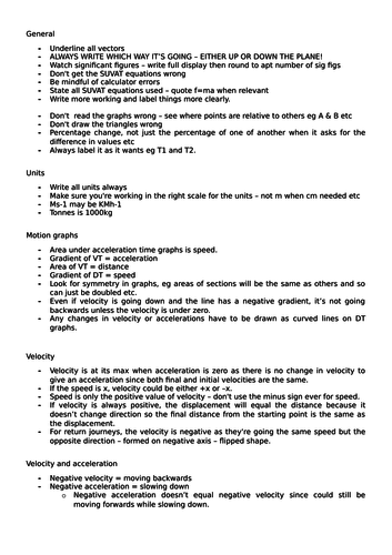 Key revision points for M1 Mechanics A-Level Maths