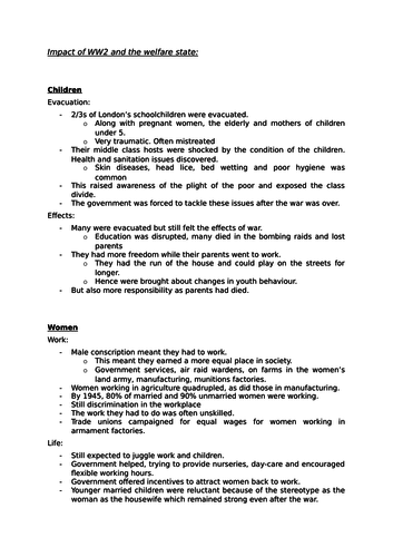 GCSE History B - British depth study (1939-75) - Impact of WW2 and the welfare state