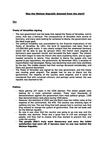 Was the Weimar Republic doomed from the start?