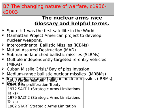 Lesson notes or Revision notes for an Overview of the Cold War nuclear race.