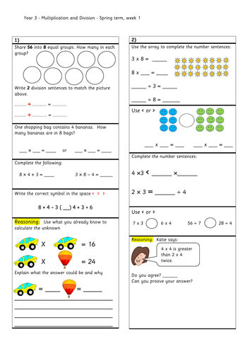 Question strips to go with year 3, Spring block 1 - Multiplication and division (1)
