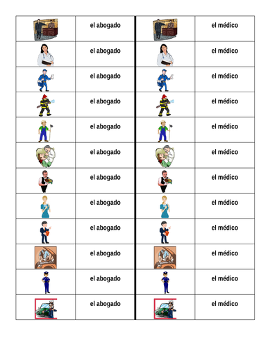 Profesiones (Professions in Spanish) Dominoes