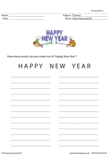 New Year Worksheet - How Many Words?