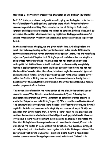 Grade 9 Essay On Mr Birling Teaching Resources