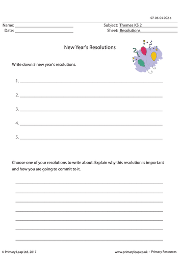 New Year's Resolutions Worksheet