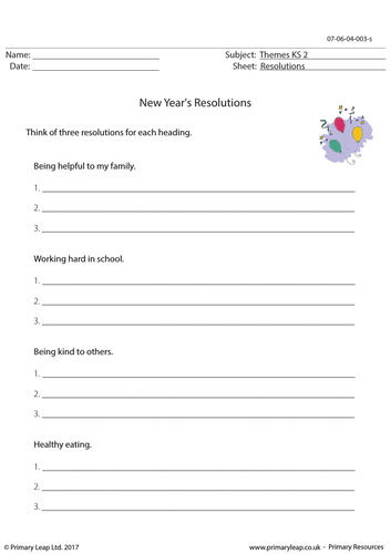 New Year's Resolutions Worksheet (2)