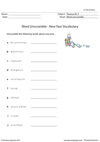 Word Unscramble - New Year Vocabulary