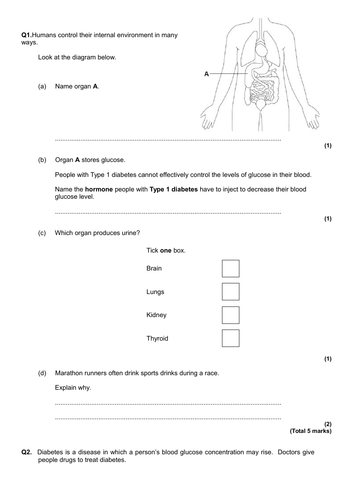 AQA GCSE: B11 Hormonal Coordination: Selection of Exam Questions.