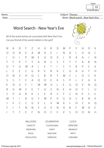 Word Search - New Year's Eve