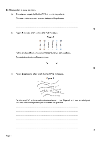 Aqa Gcse C11 Polymers Selection Of Exam Questions Teaching Resources