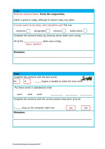 5 SPaG question strips - year 3 and 4 (set 4)