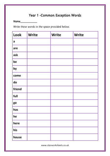 year 1 common exception words writing practice worksheet teaching resources