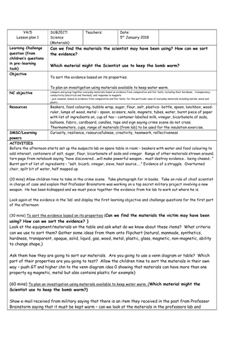 Block of planning on Materials Year 5 using the Challenge Curriculum approach