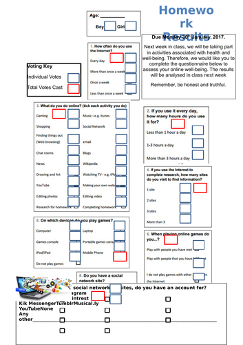 Internet Usage Questionnaire | Teaching Resources