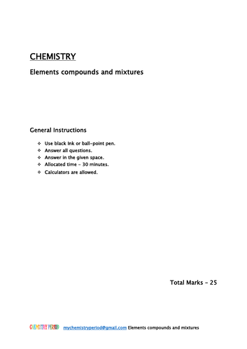 Chemistry -Elements, Compounds and Mixtures year 7/8