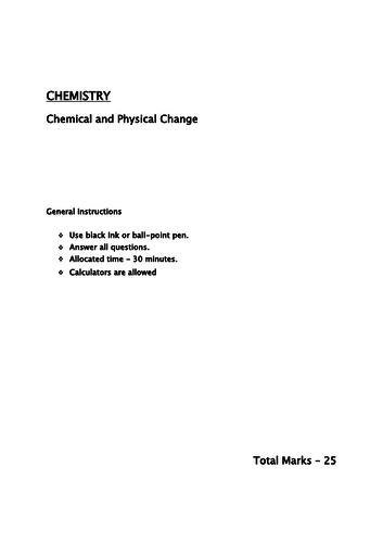 Chemical and Physical properties/ reactions year 7/8/9