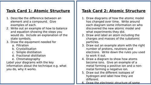 GCSE AQA Chemistry Task Cards